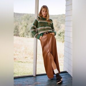 The Madi Faux Leather Front-Slit Denim Skirt by Pilcro